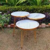 Set OF 3 White Marble Style with Golden Border Round Table