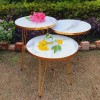 Set OF 3 White Marble Style with Golden Border Round Table