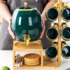 European Style Nordic Ceramic Kettle with Faucet Wooden Coaster Coffee Cup Set with Spoon