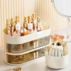 Multi Compartment Cosmetic Container Countertop Cosmetic Box Large Capacity Makeup Perfume Organizer With Rotating Barrel