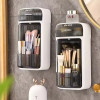 Wall Mounted Makeup Brush Organiser with Drawers Bathroom Storage Rack Cosmetics 360° Rotating Flip Top Holder