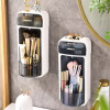Wall Mounted Makeup Brush Organiser with Drawers Bathroom Storage Rack Cosmetics 360° Rotating Flip Top Holder