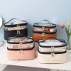 Double layer PU cosmetic bag large capacity portable storage bag waterproof travel toiletry bag