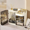 Dustproof Large Makeup Organizer with Drawers - Spacious Plastic Cosmetic Storage Box with Brush Holders, Lipstick Slots