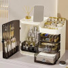 Dustproof Large Makeup Organizer with Drawers - Spacious Plastic Cosmetic Storage Box with Brush Holders, Lipstick Slots