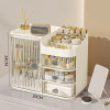 Dustproof Large Makeup Organizer with Drawers - Spacious Plastic Cosmetic Storage Box with Brush Holders, Lipstick Slots