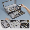 12 Slot PU Leather Lockable Watch Storage Boxes, Men & Women's Jewelry Display Drawer Case, 2-tier Organizer