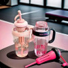 Cute Portable Straw Water Bottle – Large Capacity 1300ml Outdoor Drink Cup with Handle and Filter
