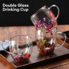 Innovative Double Wall Glass Mug with Handle for Tea and Coffee - Ideal for Dry Flowers Decor