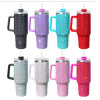 Glittering 40oz Stainless Steel Rhinestone Tumbler with Straw Lid and Handle