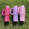 Glittering 40oz Stainless Steel Rhinestone Tumbler with Straw Lid and Handle