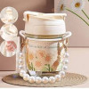 Pearl Chain Glass Water Cup, Elegant Glassware for Women, High-Quality Household Glass Cup