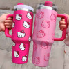 Cute Hello Kitty Iridescent Pink Stainless Steel Tumbler – 40 Oz Hot/Cold Insulated Cup