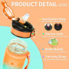 1L Large Capacity Gradient Water Bottle with Straw - Leakproof Sports Bottle with Time Marker